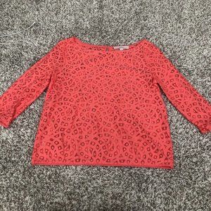 Loft lace embroidered detail 3/4 quarter sleeve size Small Key Hole Coral